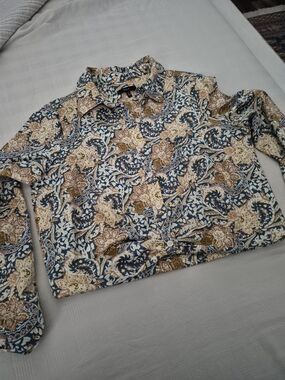 DREW Floral Print Button Down Blouse, Paisley Print, Cropped